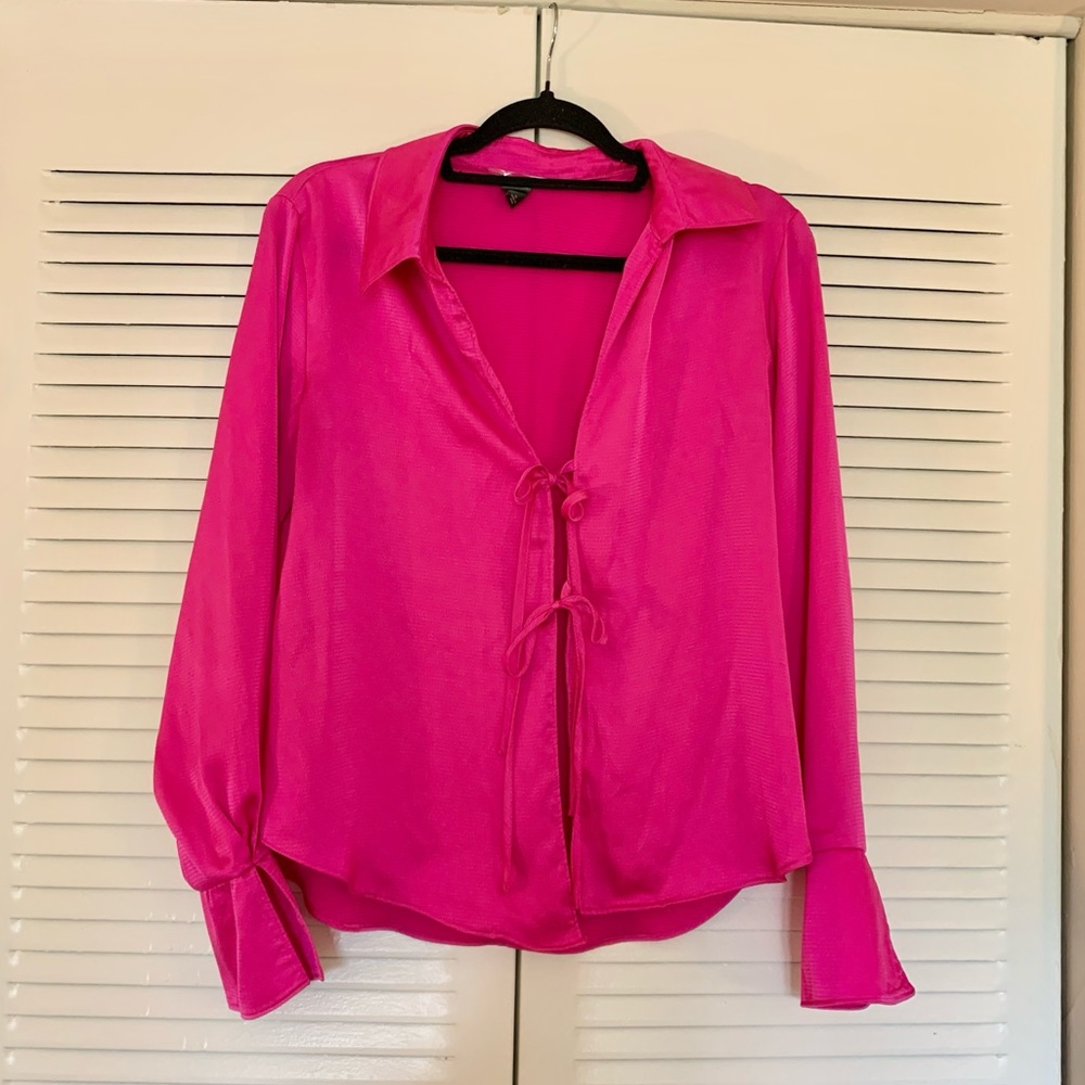 Hot Pink Bell Long Sleeve Flyaway Shirt